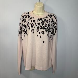 Saks Fifth Avenue Cascading Leopard-Print Cashmere Sweater Pink Soft Sz M